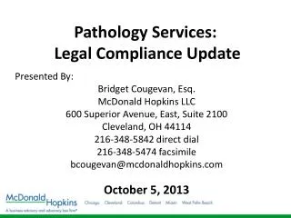 Pathology Services: Legal Compliance Update