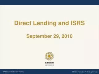 Direct Lending and ISRS September 29, 2010