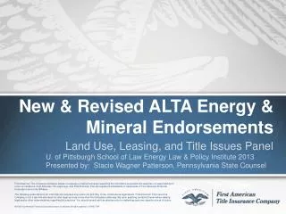 New &amp; Revised ALTA Energy &amp; Mineral Endorsements