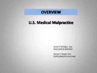 OVERVIEW U.S. Medical Malpractice