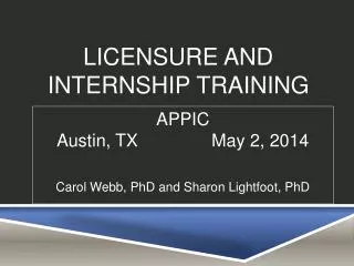Licensure and Internship Training
