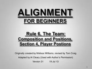 ALIGNMENT FOR BEGINNERS Rule 6, The Team: Composition and Positions, Section 4, Player Postions