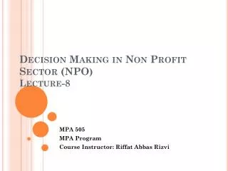 Decision Making in Non Profit Sector (NPO ) Lecture-8