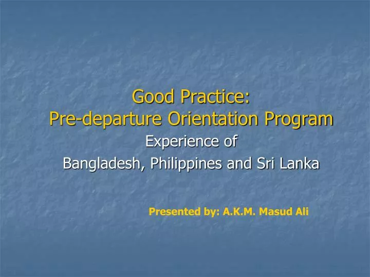good practice pre departure orientation program