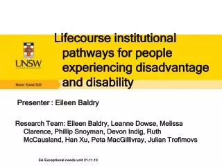 Lifecourse institutional pathways for people experiencing disadvantage and disability