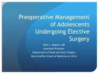 Preoperative Management of Adolescents Undergoing Elective Surgery