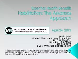 Essential Health Benefits Habilitation: The Arkansas Approach