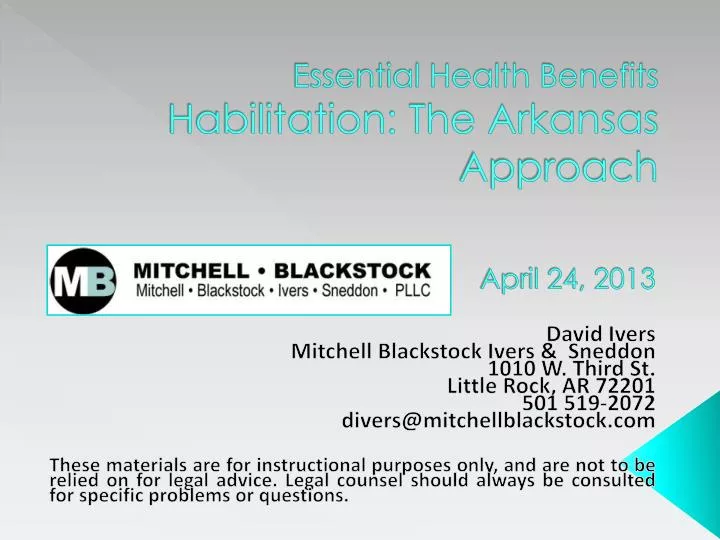 essential health benefits habilitation the arkansas approach
