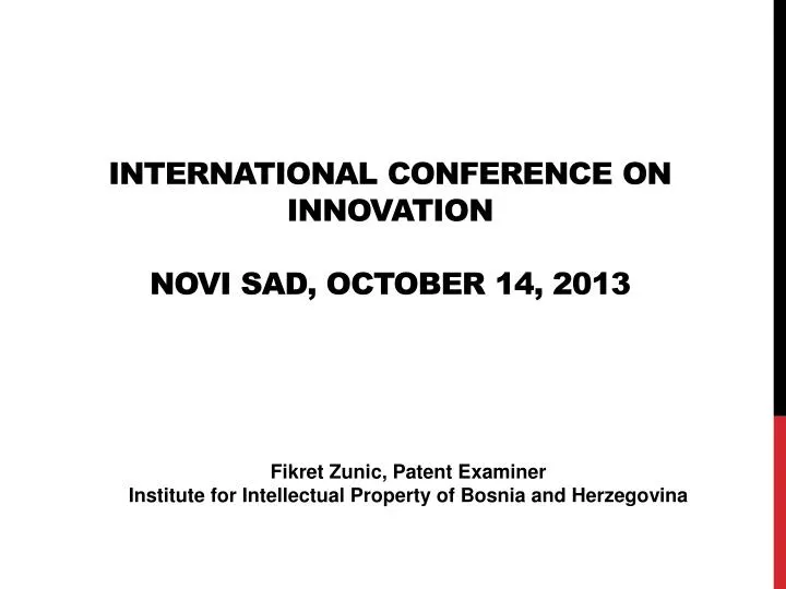 international conference on innovation novi sad october 14 2013
