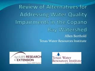 Review of Alternatives for Addressing Water Quality Impairments in the Copano Bay Watershed