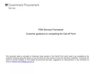 PSN Services Framework Customer guidance on completing the Call-off Form