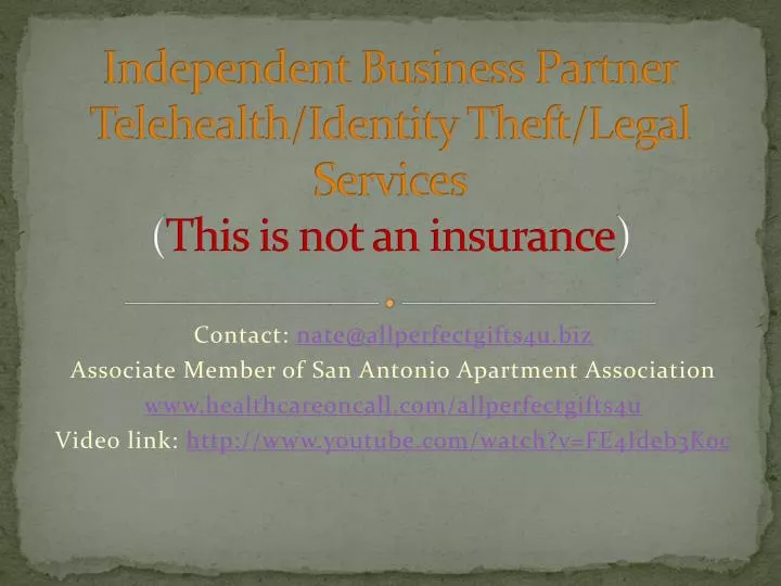 independent business partner telehealth identity theft legal services this is not an insurance