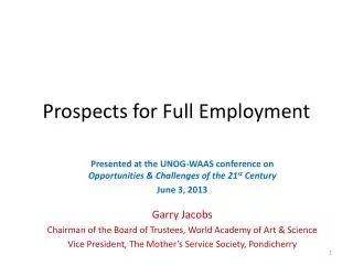Prospects for Full Employment