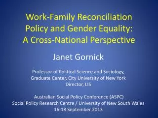 Work-Family Reconciliation Policy and Gender Equality: A Cross-National Perspective