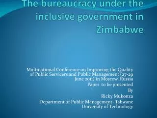 The bureaucracy under the inclusive government in Zimbabwe