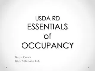 USDA RD ESSENTIALS of OCCUPANCY