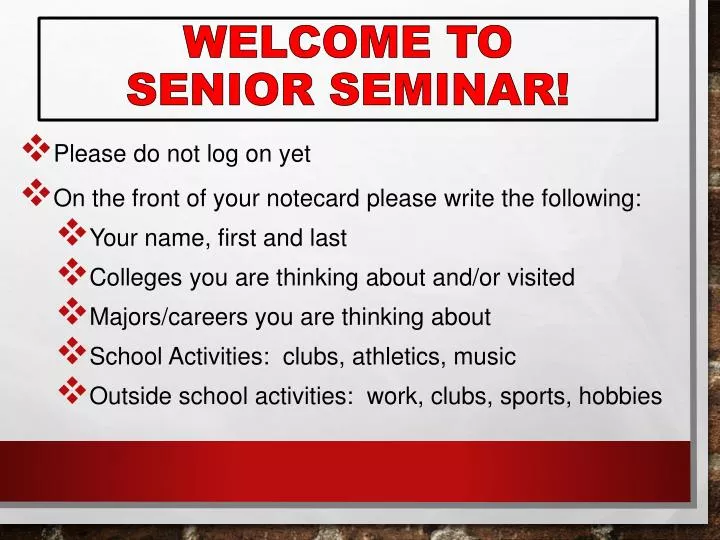 welcome to senior seminar