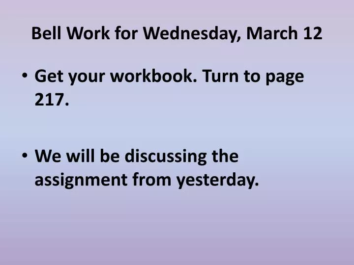 bell work for wednesday march 12
