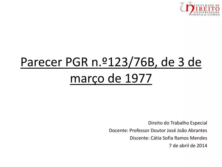 parecer pgr n 123 76b de 3 de mar o de 1977