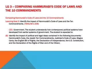 LG 3 -- Comparing Hammurabi's Code of Laws and the 10 Commandments