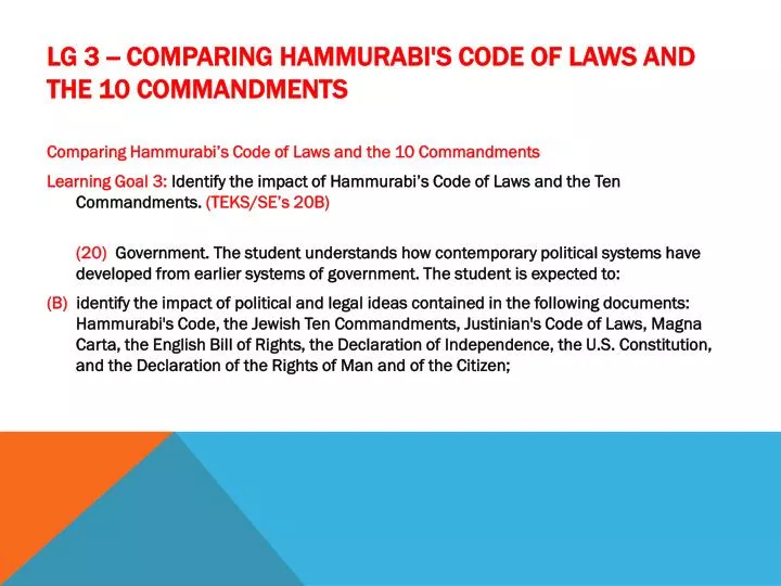 lg 3 comparing hammurabi s code of laws and the 10 commandments