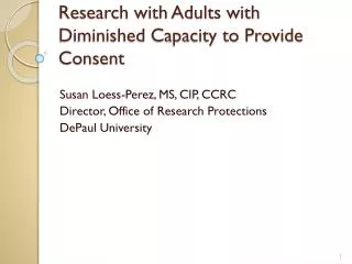 Research with Adults with Diminished Capacity to Provide Consent
