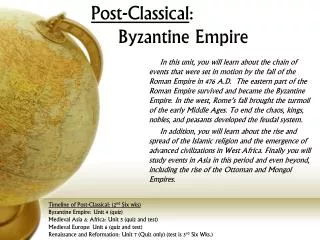 Post-Classical : Byzantine Empire