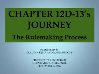 PROPERTY TAX OVERSIGHT DEPARTMENT OF REVENUE SEPTEMBER 19, 2012