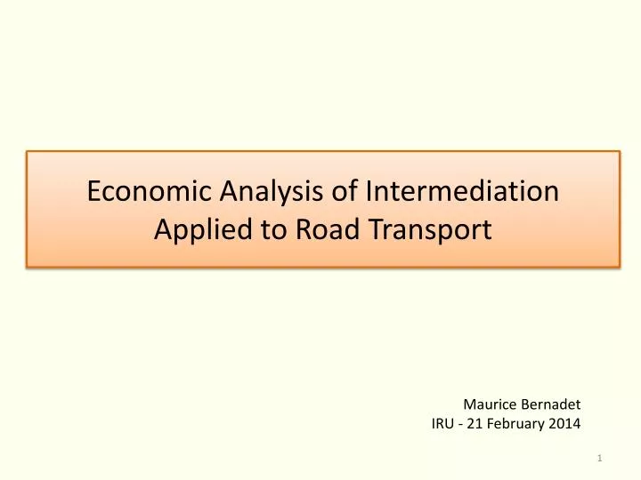 economic analysis of intermediation applied to road transport