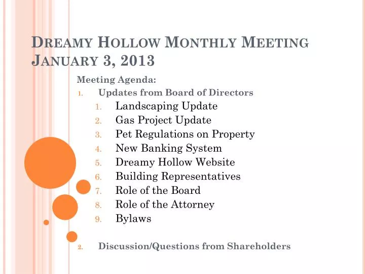 dreamy hollow monthly meeting january 3 2013