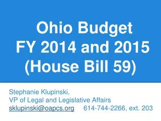 Ohio Budget FY 2014 and 2015 (House Bill 59)