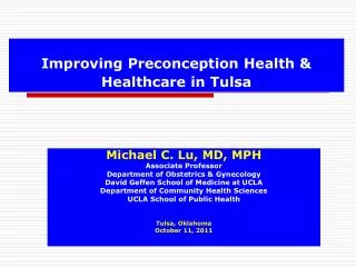 Improving Preconception Health &amp; Healthcare in Tulsa