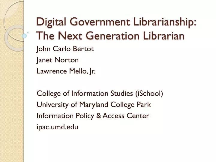 digital government librarianship the next generation librarian