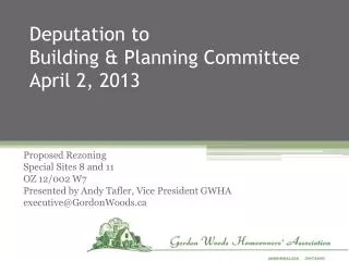 Deputation to Building &amp; Planning Committee April 2, 2013