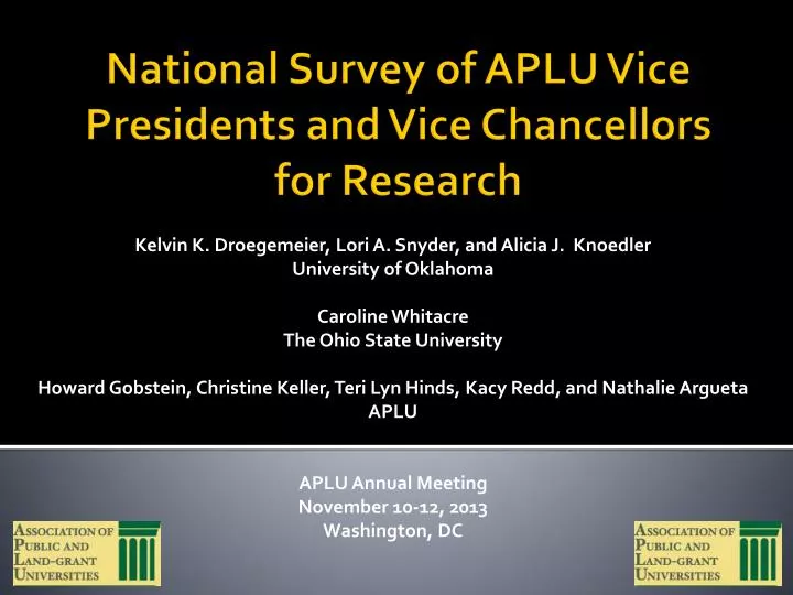 national survey of aplu vice presidents and vice chancellors for research