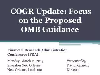 COGR Update: Focus on the Proposed OMB Guidance