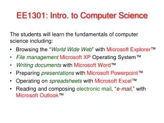 EE1301: Intro. to Computer Science