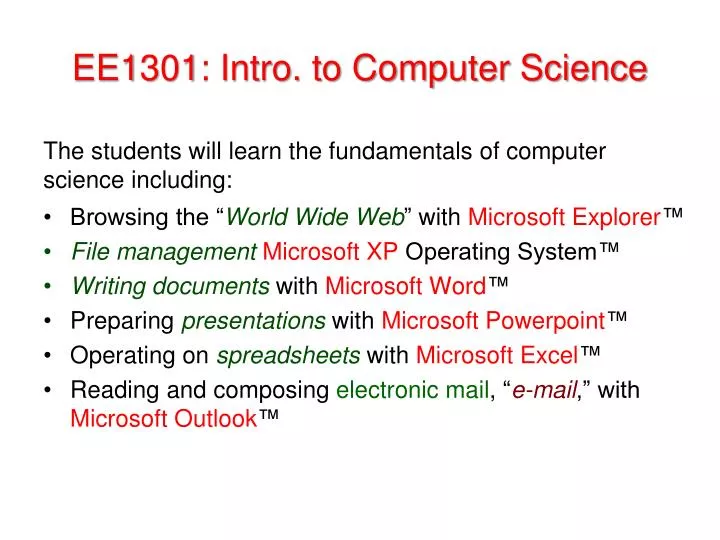 ee1301 intro to computer science
