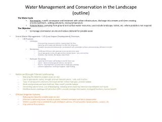 Water Management and Conservation in the Landscape (outline)