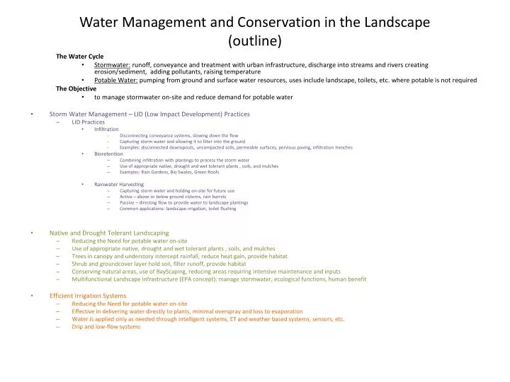 water management and conservation in the landscape outline