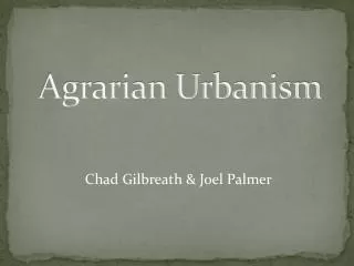 Agrarian Urbanism