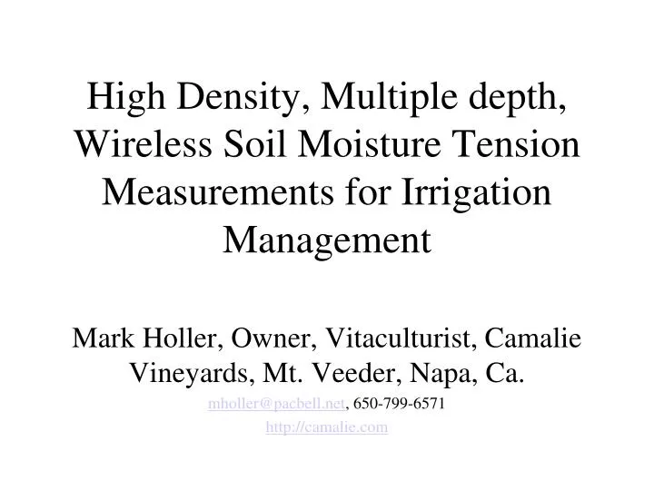 high density multiple depth wireless soil moisture tension measurements for irrigation management