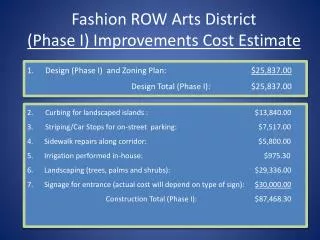 fashion row arts district phase i improvements cost estimate