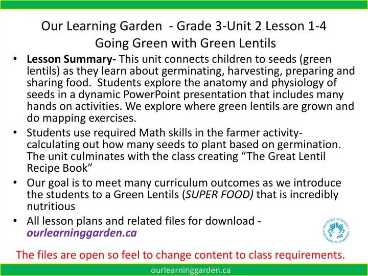 our learning garden grade 3 unit 2 lesson 1 4 going green with green lentils