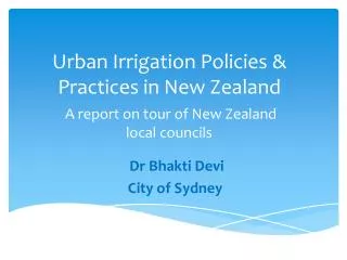 Urban Irrigation Policies &amp; Practices in New Zealand