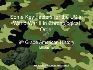Some Key F actors for the US in World War II in Chronological Order