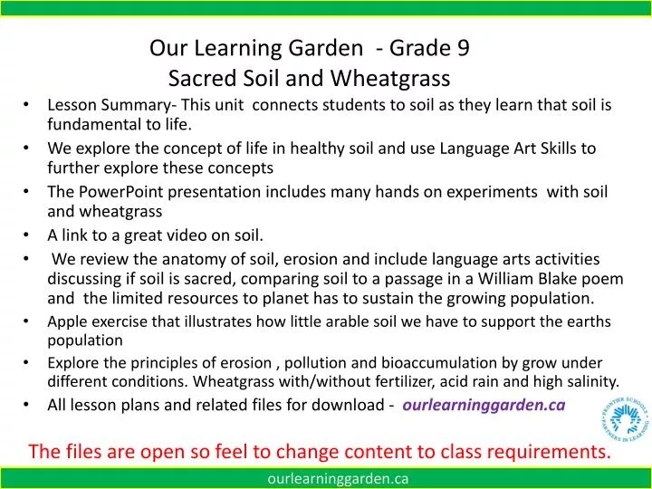 our learning garden grade 9 sacred soil and wheatgrass