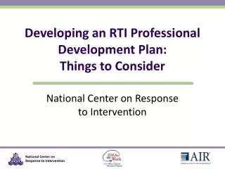 Developing an RTI Professional Development Plan: Things to Consider