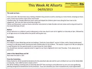 This Week At Allsorts 04/ 03/2013