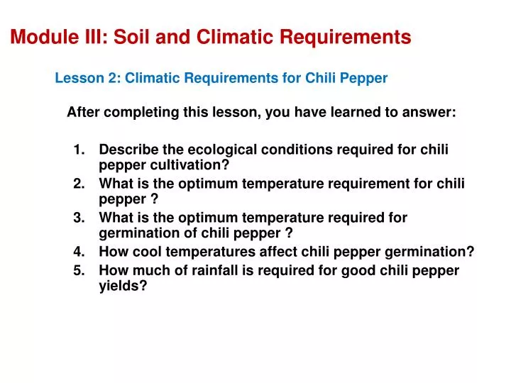 module iii soil and climatic requirements